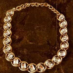 Banana Republic Brushed Matte Gold Curb Chain Link Crystal Glass Necklace